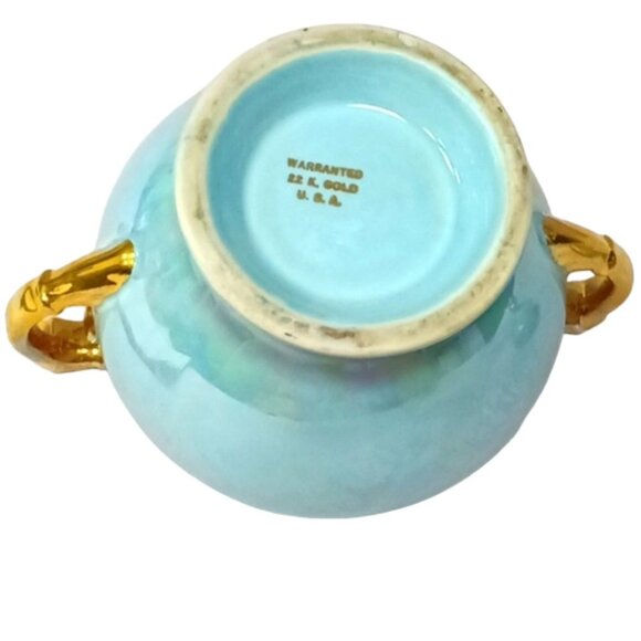 Vintage Lusterware Iridescent Duck‎ Egg Blue 22k Gold Trim Lidded Sugar Bowl - Picture 5 of 14